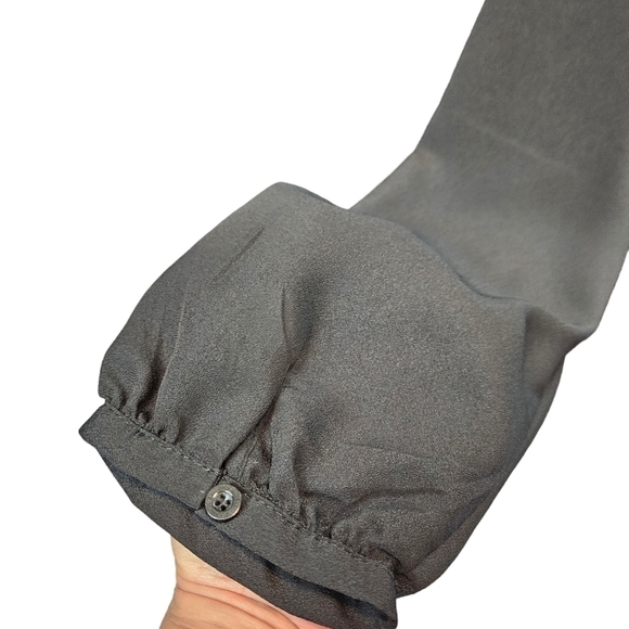 Calvin Klein Black Long Sleeve Pleated Chiffon Blouse Size Large Women's - Picture 4 of 10